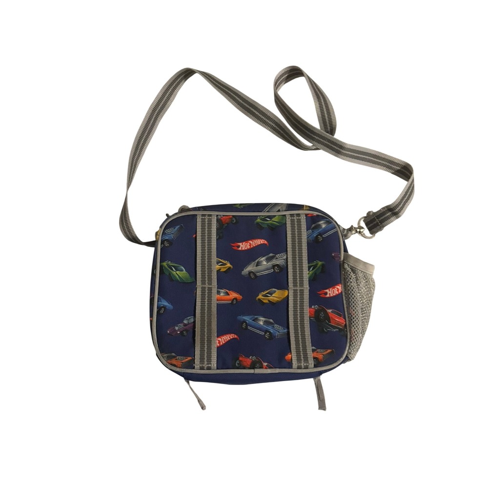 Pottery Barn Kids Hot Wheels Insulated Lunch Bag Navy Blue Cars Adjustable Strap